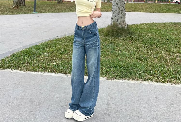 Low Rise Washed Wide Leg Jeans