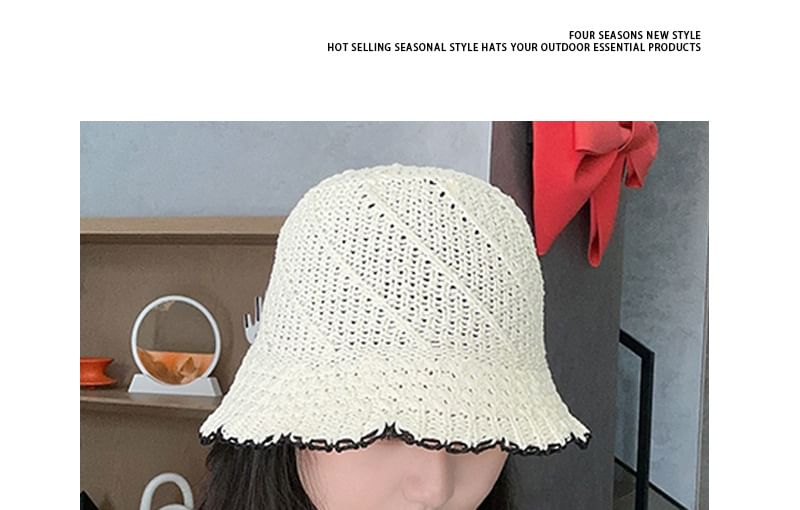 Contrast Trim Woven Bucket Hat