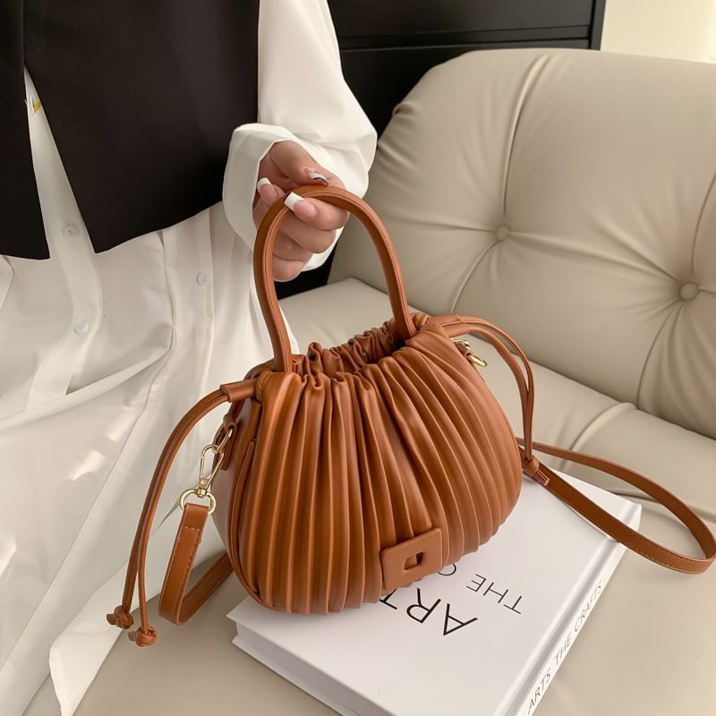 Ribbed Faux Leather Bucket Bag