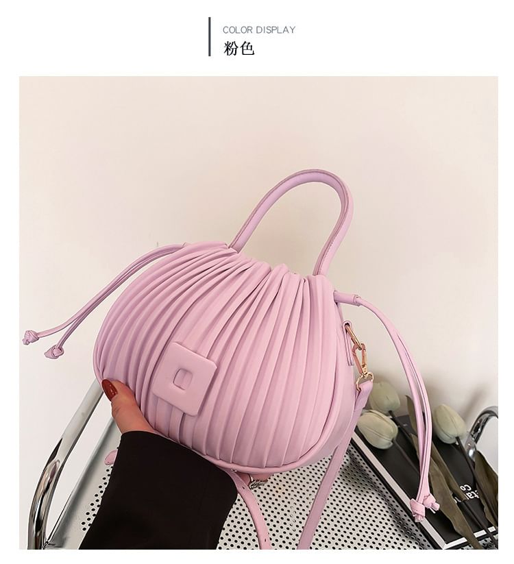 Ribbed Faux Leather Bucket Bag