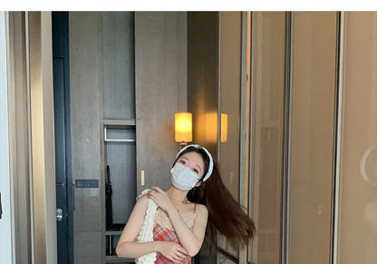 Spaghetti Strap Plaid Lace Trim Midi A-Line Dress