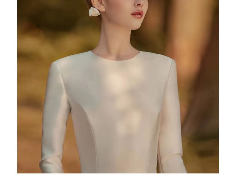 Long-Sleeve Silky A-Line Wedding Gown