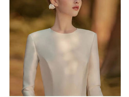 Long-Sleeve Silky A-Line Wedding Gown
