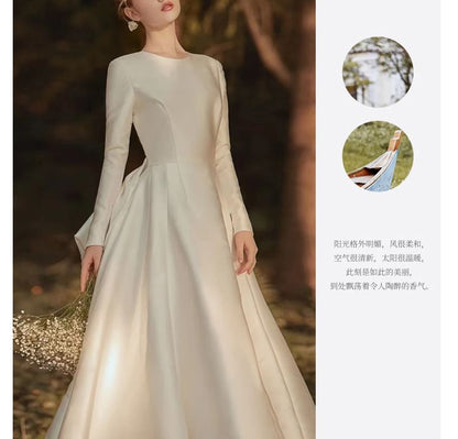 Long-Sleeve Silky A-Line Wedding Gown