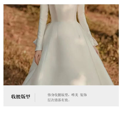 Long-Sleeve Silky A-Line Wedding Gown