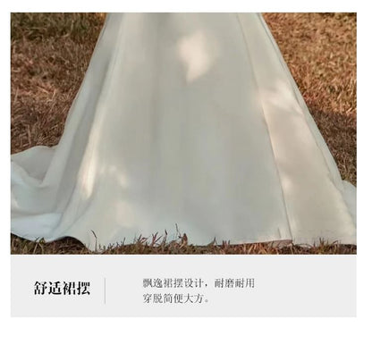Long-Sleeve Silky A-Line Wedding Gown