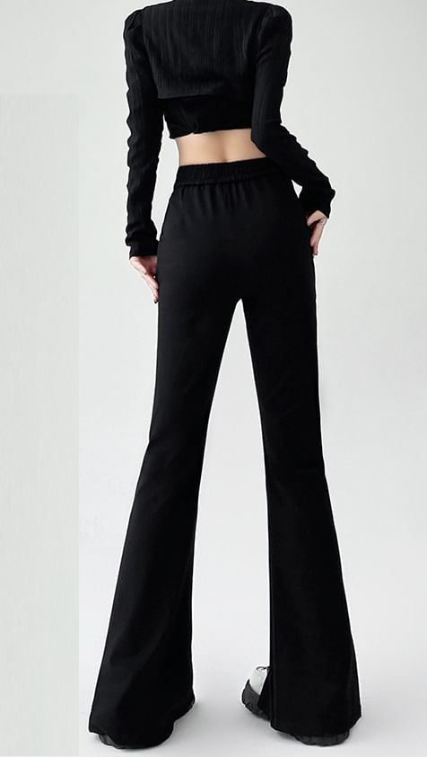 High Rise Sheath Plain Flare Dress Pants