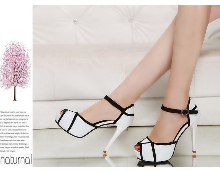 Ankle Strap Peep Toe Two Tone Stiletto Heel Sandals