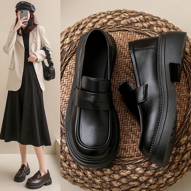 Faux Leather Platform Loafers