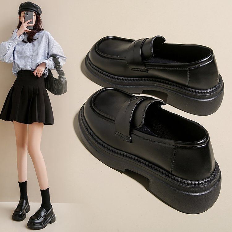 Faux Leather Platform Loafers