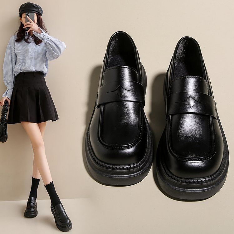 Faux Leather Platform Loafers