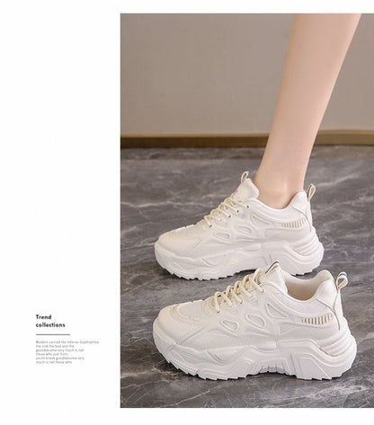 Mesh Panel Lace-Up Platform Sneakers