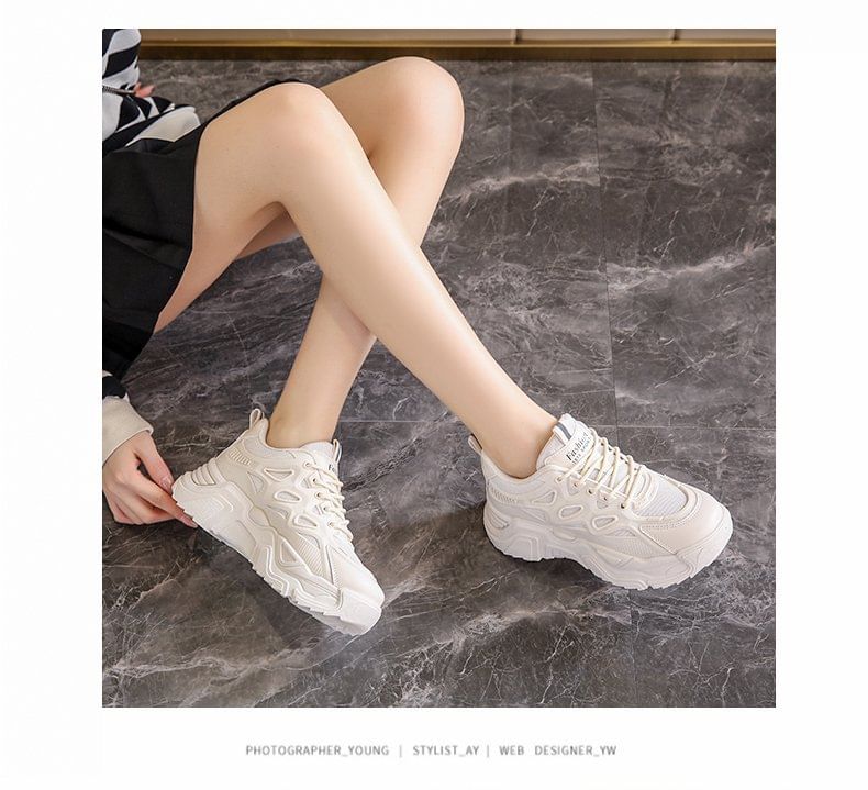 Mesh Panel Lace-Up Platform Sneakers