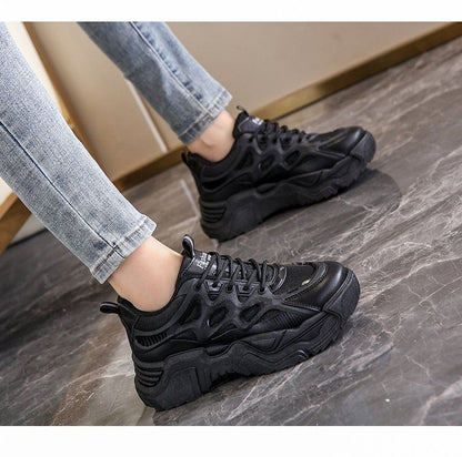 Mesh Panel Lace-Up Platform Sneakers