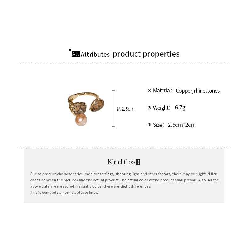 Rhinestone Faux Pearl Layered Open Ring