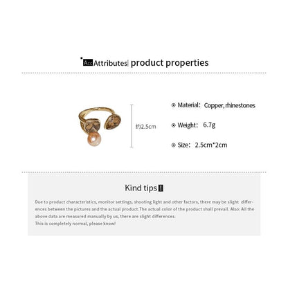 Rhinestone Faux Pearl Layered Open Ring