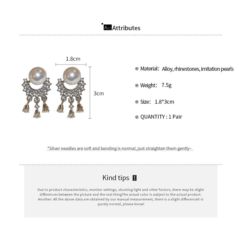 Faux Pearl Rhinestone Fringed Drop Earring