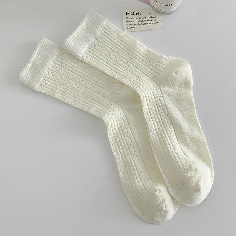 Plain Pointelle Knit Socks / Set