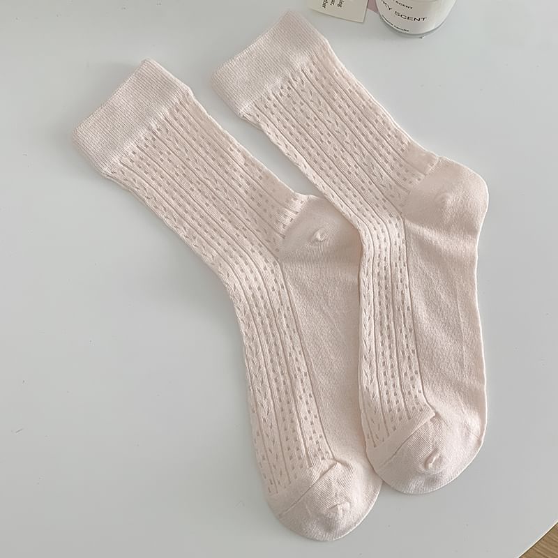 Plain Pointelle Knit Socks / Set