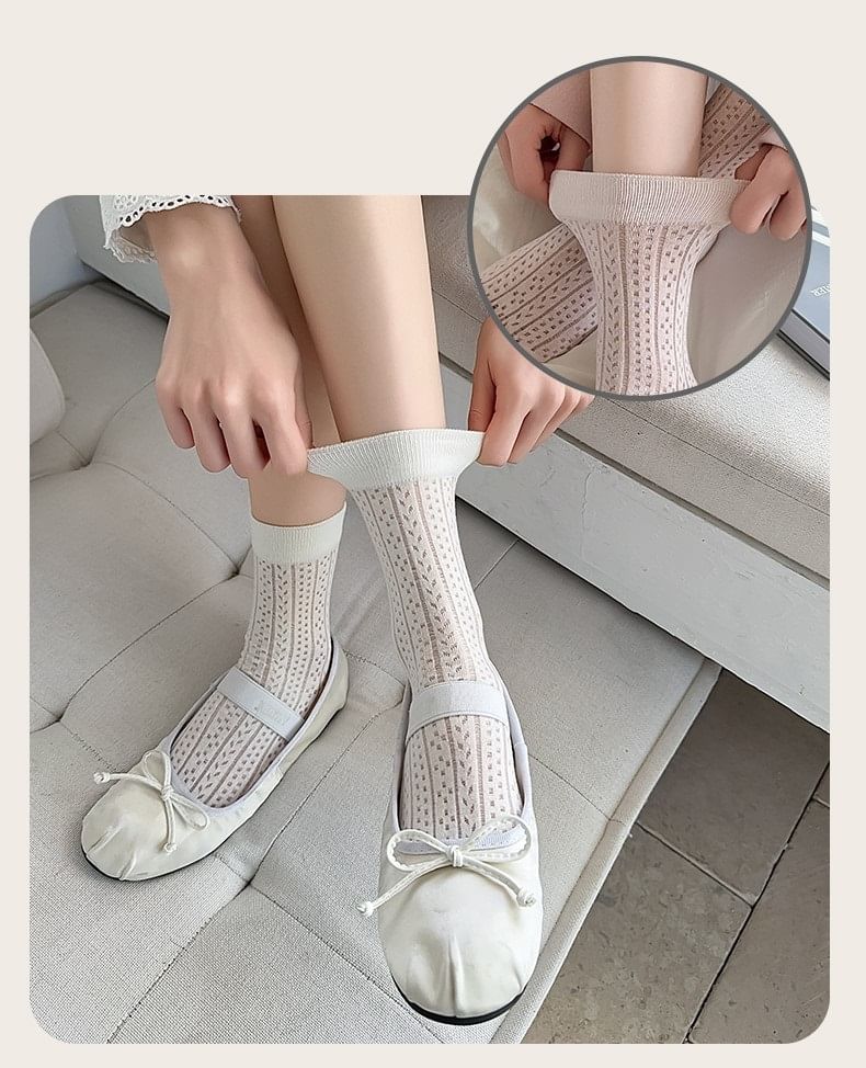 Plain Pointelle Knit Socks / Set