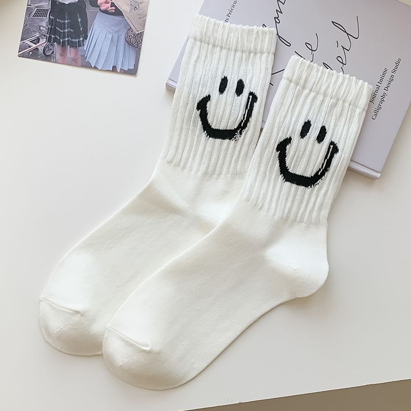 Smiley Face Print Ribbed Socks / Set