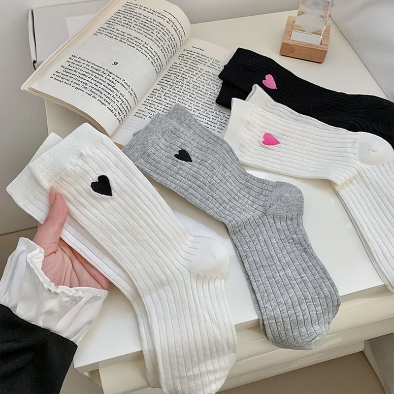 Heart Print Ribbed Socks / Set