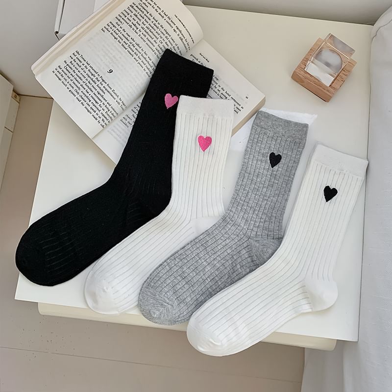 Heart Print Ribbed Socks / Set