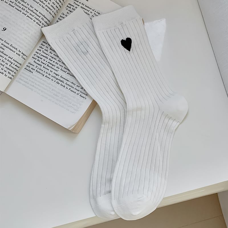 Heart Print Ribbed Socks / Set