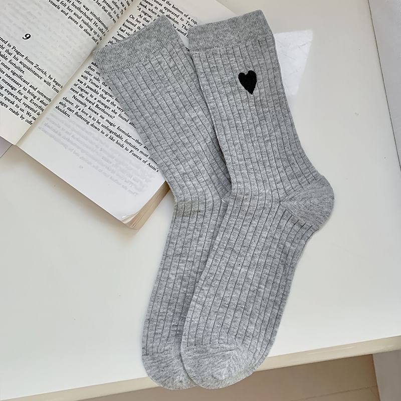 Heart Print Ribbed Socks / Set