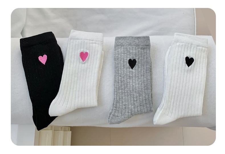 Heart Print Ribbed Socks / Set