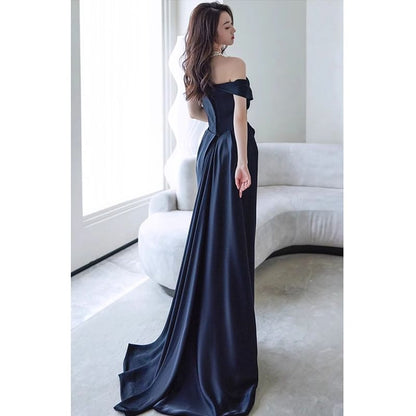 Off-Shoulder Plain Ruched Trained Mermaid Evening Gown