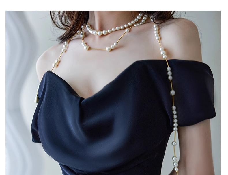 Off-Shoulder Plain Ruched Trained Mermaid Evening Gown