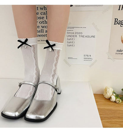 Rhinestone Bow Lace Socks