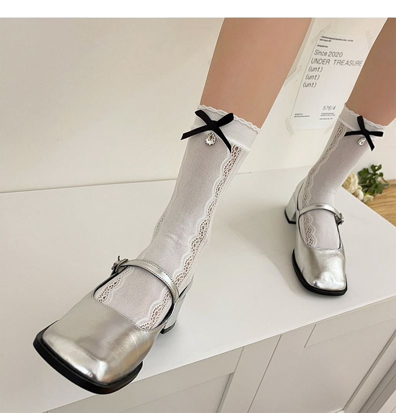 Rhinestone Bow Lace Socks