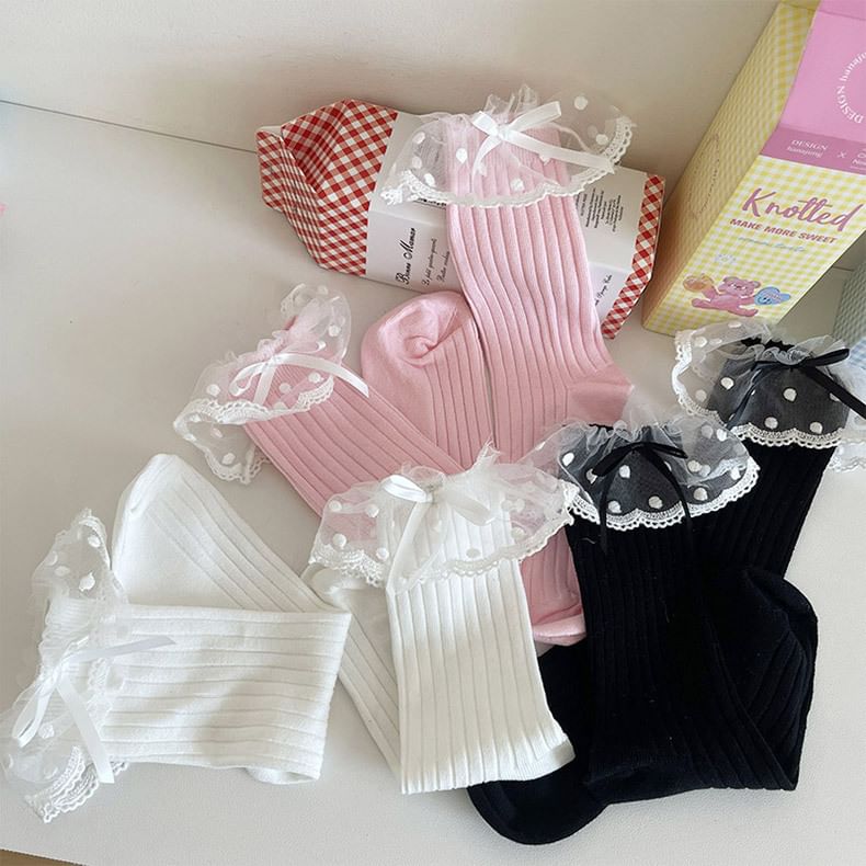 Bow Lace Trim Socks