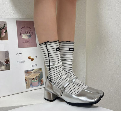 Striped Applique Lettuce Edge Socks