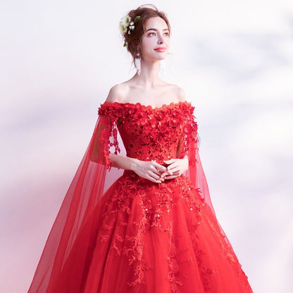 Off-Shoulder Floral A-Line Evening Gown