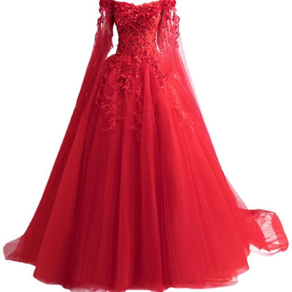 Off-Shoulder Floral A-Line Evening Gown