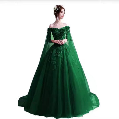 Off-Shoulder Floral A-Line Evening Gown