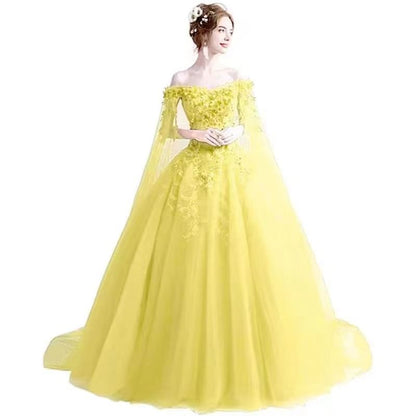 Off-Shoulder Floral A-Line Evening Gown