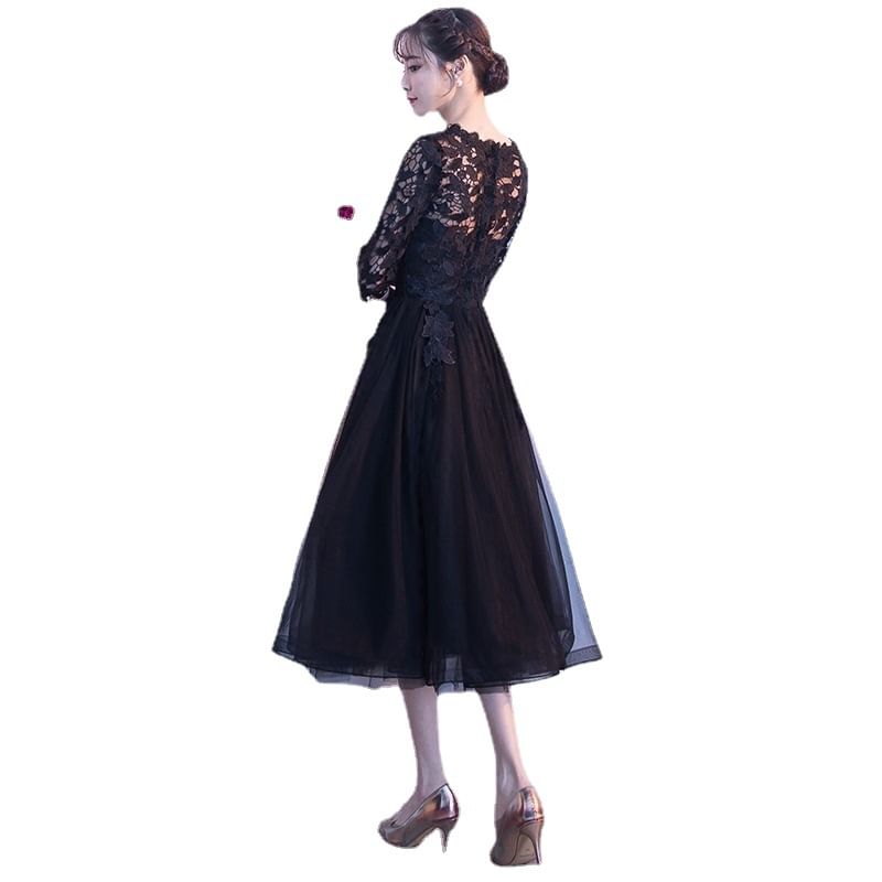 Elbow-Sleeve Lace Panel A-Line Cocktail Dress (Various Designs)
