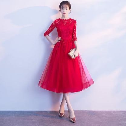 Elbow-Sleeve Lace Panel A-Line Cocktail Dress (Various Designs)