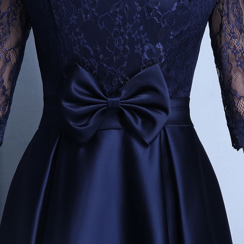Elbow-Sleeve Lace Panel Bow A-Line Cocktail Dress (Various Designs)