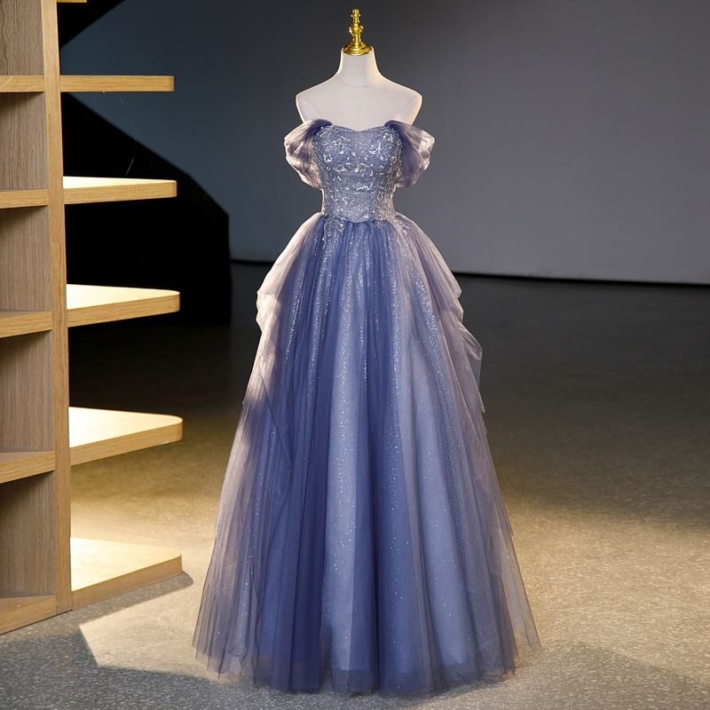 Off-Shoulder Sequined Ball Gown