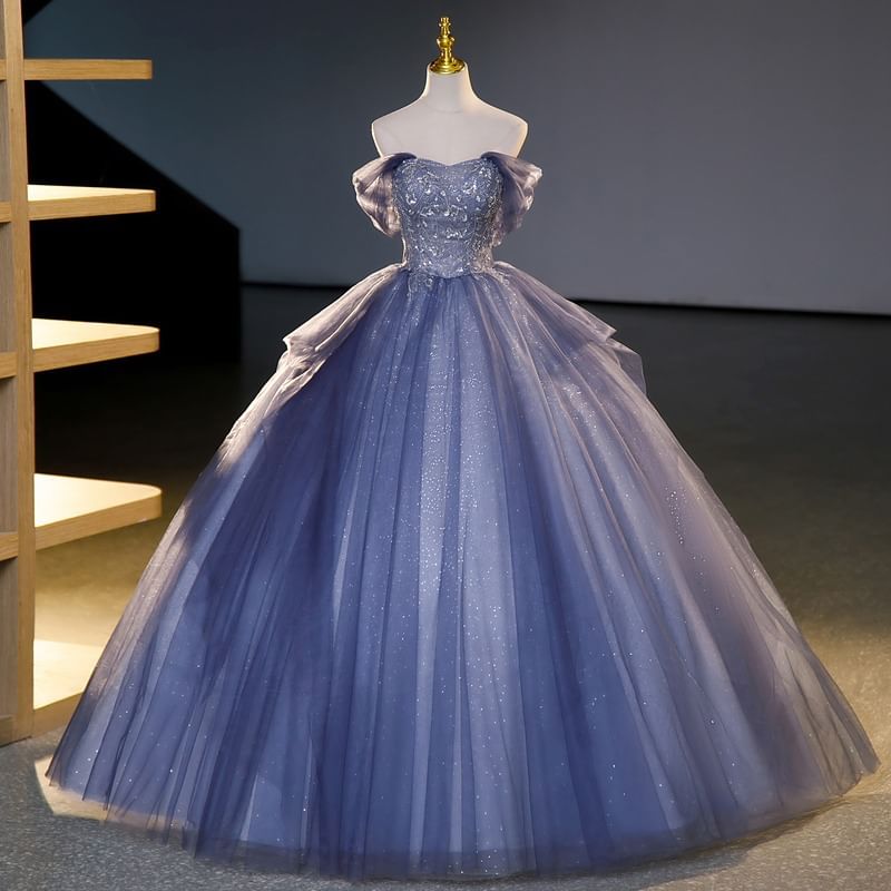 Off-Shoulder Sequined Ball Gown