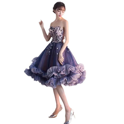 Strapless Floral Print Ruffled A-Line Cocktail Dress