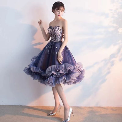 Strapless Floral Print Ruffled A-Line Cocktail Dress