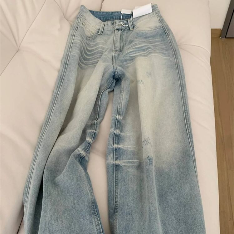 Distressed Washed Wide Leg Jeans (Various Designs)