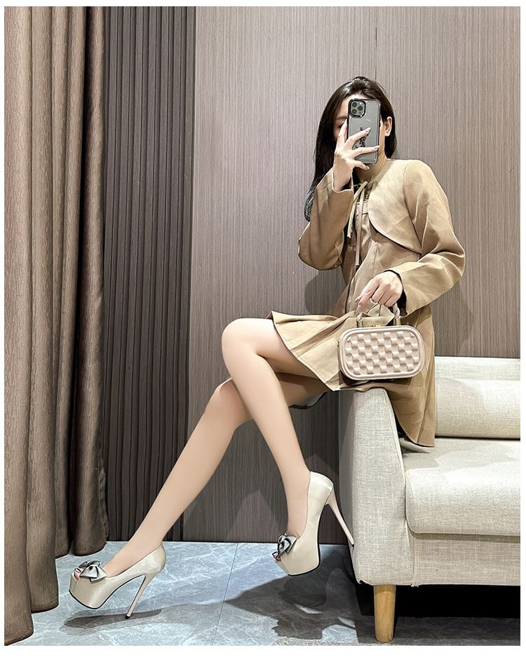 Peep Platform Stiletto Bow Pumps Toe