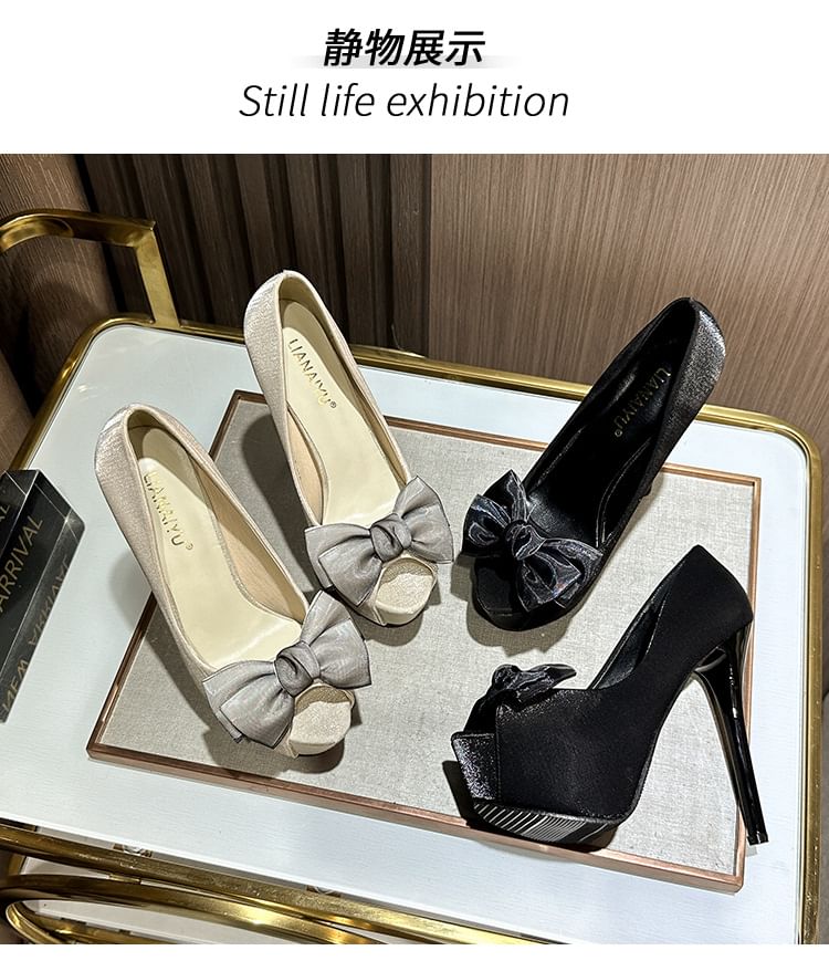 Peep Platform Stiletto Bow Pumps Toe